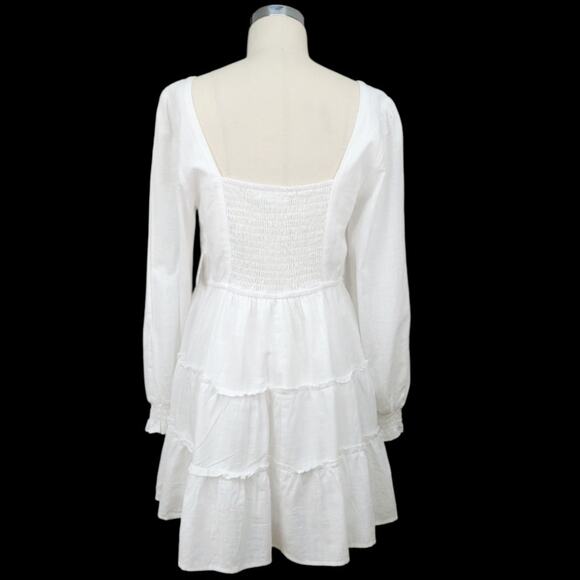 NWT Altar'd State Cotton Ruffled Tiered Mini Dress Size L White Boho Chic Flowy - Picture 4 of 14